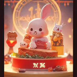 a little rabbit standing on top of some food