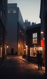 a dark alley leading to a building at night