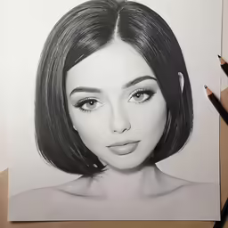 a pencil drawing of a girl with short hair