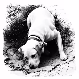 a dog hiding in the ground at some kind of spot