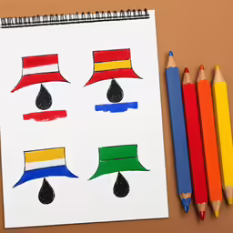 a colorful artwork is shown with two pencils