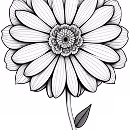 the flower is drawn in black and white,a flower with large petals is shown in black and white