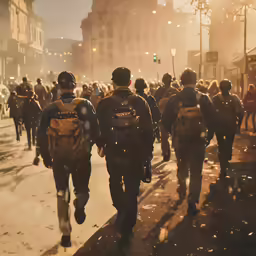 many people walking on a street in the snow