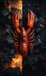 some fire - breathing lobsters in front of rocks