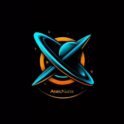 an abstract logo in the shape of a satellite and rings