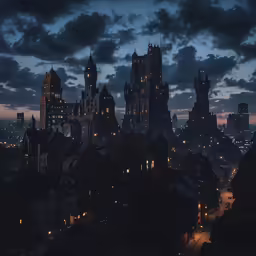 the silhouette of a city with lots of tall buildings