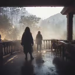 two people are walking into the dark in the rain