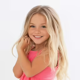 a small girl in pink posing for a photo