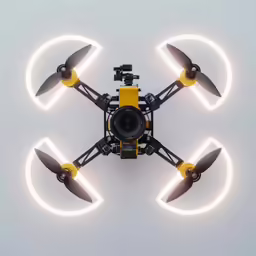 a toy with three propellers sitting in the middle of a light - up field