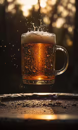 a glass of beer with water and bubbles