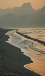 a body of water with waves and rocky shore