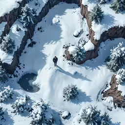 a person in an aerial shot of snow - covered mountains