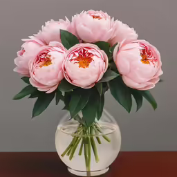 a glass vase with pink flowers sitting on a table