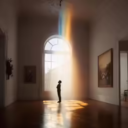 there is a small boy that is looking out a window
