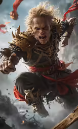 a man wearing a horned outfit and holding a large knife
