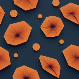 orange umbrellas surrounded by smaller orange balls