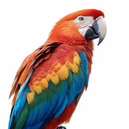 a multicolored macaw perched on top of a metal post