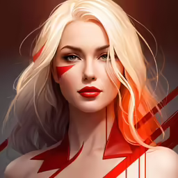 the woman is dressed in red with white strips