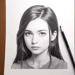 an illustration of a young girl with long hair and blue eyes