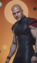 a man in leather looks at the camera
