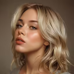 a woman is shown in profile with hair parted back
