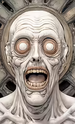 an artistic painting of a humanoid looking weird with eyes
