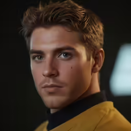 a man in yellow clothes looking at something
