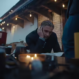 a man that is sitting down looking at his cellphone