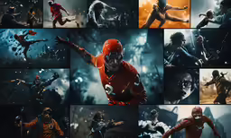 various images of the same character in an action film