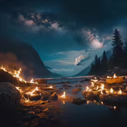 the stars and the sky are above water