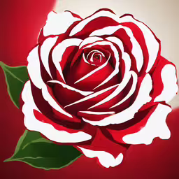 red rose on red background and white stripe,the large rose is painted in shades of red