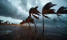 a bunch of tree stems with water flying around them