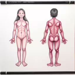 two children standing and staring at each other,a drawing of a kid and girl that is standing up