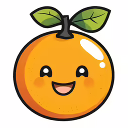 an orange that is smiling with a leaf on it
