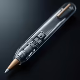 a pen with the tip of a lighter sticking out of it