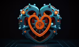 a mechanical heart, with bright lights and a decorative shape