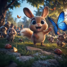 an animated little bunny with large eyes and brown ears