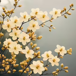 the branches of a tree with white flowers