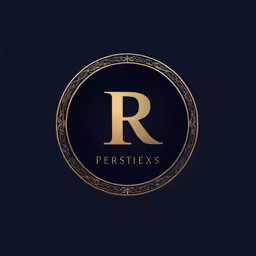 a black and gold logo with the letter r