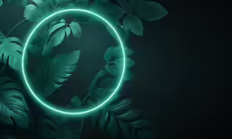 an abstract circular shape with leaves and neon