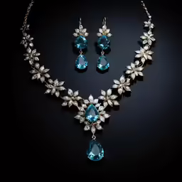 the necklace and earring set is made of blue crystal