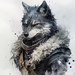 a wolf with an animal outfit standing in the snow