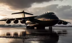 large jet plane sitting on the tarmac with a cloudy sky