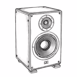 a white sketch of a square speaker