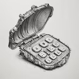 a sketch of an open case with a keyboard inside
