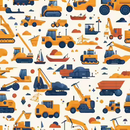 a very big and detailed illustrated picture of construction trucks