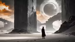 a person standing in front of some large structures