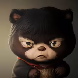an ugly little doll wearing a big furry animal hat