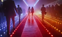 a group of people that are walking down a ramp