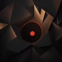 an overhead view of a red light inside of a black background